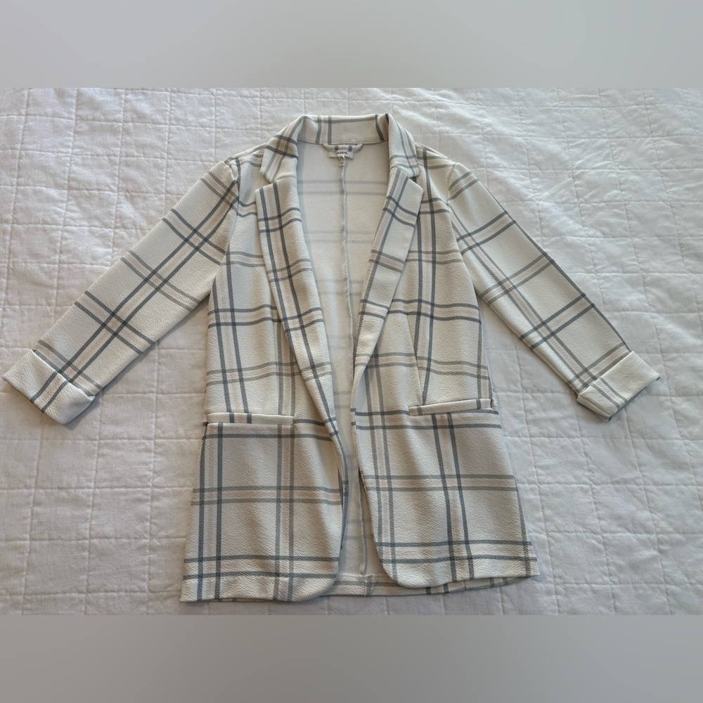 Maurices Cream and Green Plaid Blazer